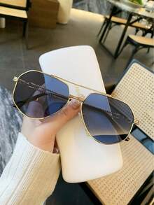 1PC Women Geometric Double Bridge Aviator Metal High-End Fashion Glasses, Unisex Glasses, For Driving And Daily Use, School - Multicolor - View 14