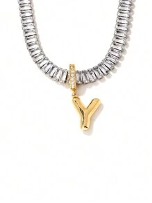 1pc European And American Style Copper Inlaid Cubic Zirconia Quartz Letter Pendant Fashionable All-Match Necklace Accessory - Multicolor - View 14