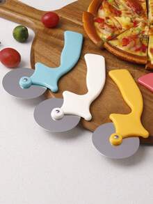 1pc Creative Stainless Steel Pizza Cutter With PP Handle, Pancake Cutting Tool, Round Rolling Blade For Baking And Cutting In Kitchen - Multicolor - View 7