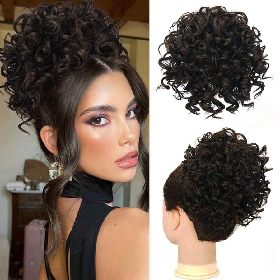 Messy Bun Short Curly Ponytail Extension Elastic Drawstring Loose Hair Bun Hair Pieces For Women With Thinning Hair High Temperature Synthetic Fiber Hair Bun Extension
