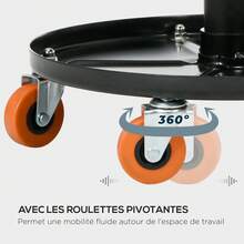 HOMCOM Tabouret de mécanicien, servante d'atelier, siège pivotant, hauteur réglable, tabouret d'atelier à roulettes, plateau de 100 kg pour le garage et la réparation automobile, noir - Noir - Voir 5