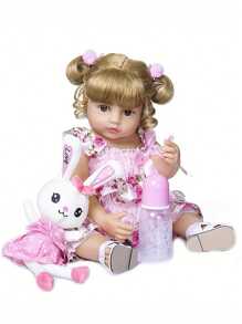 GUESSBELLY 20英寸50厘米重生婴儿娃娃逼真金发公主女孩全乙烯基新生婴儿娃娃手绘艺术娃娃儿童生日礼物（部分零件随机），房间装饰 - 粉色 - 查看 3