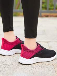 Zapatos Deportivos Casuales, Calzado Deportivo Casual De Bajo Perfil Para Mujer De Color Sólido, Ligero Y Sencillo, Calzado Informal Transpirable Con Tejido Para Mujer - Negro - Ver 2