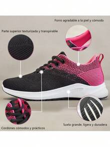 Zapatos Deportivos Casuales, Calzado Deportivo Casual De Bajo Perfil Para Mujer De Color Sólido, Ligero Y Sencillo, Calzado Informal Transpirable Con Tejido Para Mujer - Negro - Ver 6
