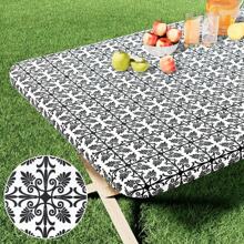 1pc Rectangular Baroque Tablecloth In Vinyl, Elasticized Flannel Backed, Waterproof Plastic Table Cover, Perfect For Picnic, Camping, Outdoor - Multicolor - View 14