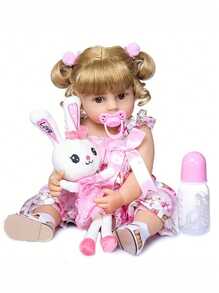 GUESSBELLY 20英寸50厘米重生婴儿娃娃逼真金发公主女孩全乙烯基新生婴儿娃娃手绘艺术娃娃儿童生日礼物（部分零件随机），房间装饰 - 粉色 - 查看 4