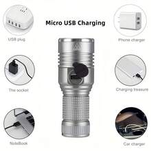 Alonefire 10W Led Zoom Palm Small Mini Flashlight High Bright USB Rechargeable Portable Outdoor Hiking Home Work Pocket Llighting Light - Silver - View 9