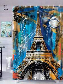 1入創意PARIS字母和艾菲爾鐵塔設計淋浴簾，附帶掛鈎的防水浴室簾，用於浴缸隔斷和裝飾配件，由聚酯纖維製成，尺寸為180CM * 180CM，適用於浴室、室外牆面裝飾、浴室淋浴和淋浴簾 - 彩色 - 查看 3