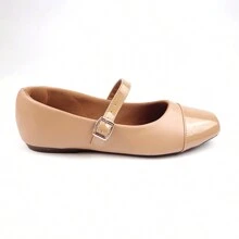 Sapatilha Boneca Feminina Bege Nude Quadrada com Fivela Calcado Mocassim Mulher Moda Menina Bota Sandalia Chinelo