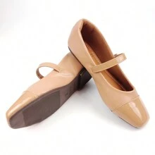 Sapatilha Boneca Feminina Bege Nude Quadrada com Fivela Calcado Mocassim Mulher Moda Menina Bota Sandalia Chinelo