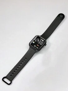 3pcs/Set Sports Cartoon Square Shaped Electronic Watch, Heart Shaped Number Silicone Bracelet & Necklace Set For Boys And Kids, Gift - Black - View 4