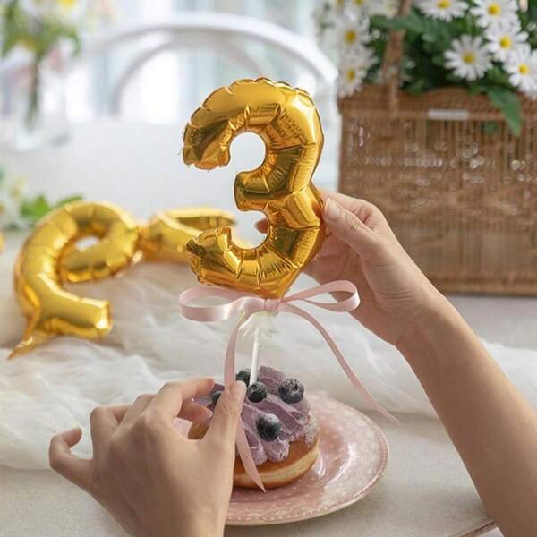 1 pièce Mini étiquette de gâteau de ballon de fête d'anniversaire Ins, ballon numérique mini, ballon numérique doré, décorations de gâteau, arrangements de fête, accessoires de bouquet, décorations d'anniversaire, Noël