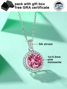 1顆1克拉摩根石項鏈吊墜，925銀粉色摩根石鎖骨鏈，附贈證書和禮盒，適合女友、妻子、訂婚、婚禮、週年紀念、生日禮物 - 粉色 - 查看 12