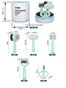寵物美容套裝,貓梳雙面打結梳,貓指甲刀排梳跳蚤梳脫毛產品針梳。 - 綠色 - 查看 2