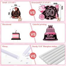 女士50歲生日庭院標誌裝飾用品，黑粉色Happy 50 Birthday草坪標誌附桩，50歲生日庭院裝飾五十歲生日戶外草坪裝飾品 - 粉色 - 查看 7