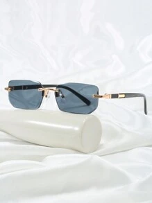 1 件装金属无框钻石切割方形时尚眼镜，带装饰细节，男女通用 - 彩色 - 查看 10