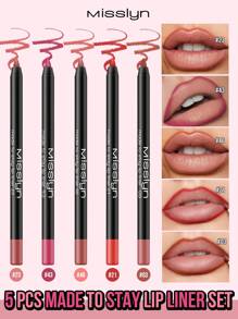 Misslyn Made To Stay Lip Liner Set, 5 Pcs, Longwear Rich Lip Colors, Smooth Application, Natural Finish, Highly Pigmented Natural Lip Makeup, Longwear Smooth Ultra Fine, Matte Lip Liner, No Smudging, Y2K Makeup Party Beach Travel Holiday Camping Outdoors Present Rose Fashion Girl New Year Cosmetic Cosplay Best Trip Festivals Color Fancy Campus School Charm Vibe Cny Chinese New Year, Valentine's Day Gifts - 23+43+46+21+03 - View 1