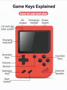 1 pieza Consola de juegos portátil. La nueva consola de juegos portátil contiene 400 juegos. La consola de juegos portátil retro de 3 pulgadas de recuerdos de la juventud se puede conectar a la televisión. La consola de juegos portátil mini clásica nostálgica y antigua rusa - Rojo - Ver 12