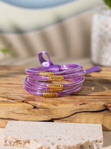 5pcs Cute And Sweet Colorful Glitter Jelly Bangle With Bow Tie, Bracelets Stack Perfect For Party And Daily Use