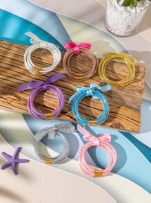 5pcs Cute And Sweet Colorful Glitter Jelly Bangle With Bow Tie, Bracelets Stack Perfect For Party And Daily Use