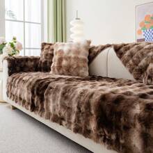1 Vỏ bọc ghế sofa lông thỏ giả, Tấm bảo vệ ghế sofa chống trượt thân thiện với vật nuôi mùa đông, Trang trí nội thất cho phòng ngủ, phòng khách và nội thất văn phòng - cà phê đen - Xem 2