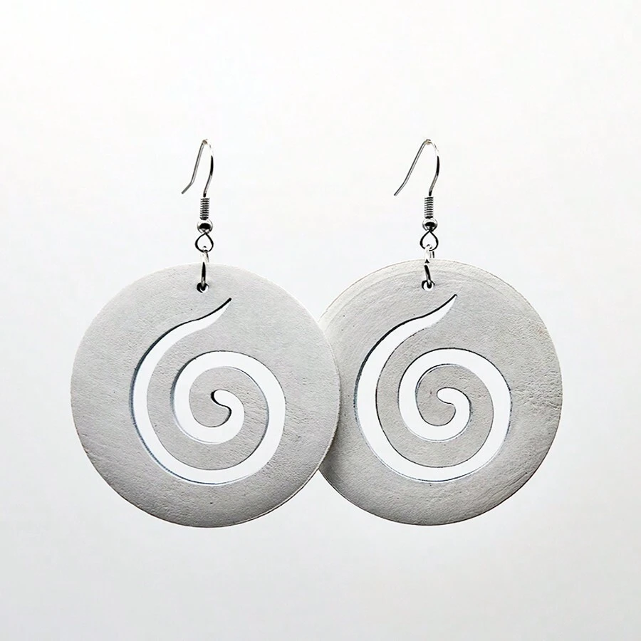 Bông tai nữ bằng gỗ hình xoắn ốc được chạm khắc theo phong cách Bohemian, Phụ kiện tai ngày lễ tinh tế dành cho nữ trong mùa đông - trắng - Xem 1