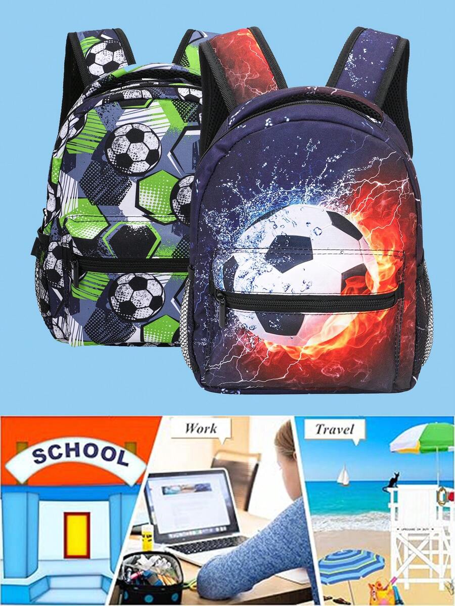 Toddler Backpack For Boys And Girls Small Cute Football Print Backpack For Kids Preschool  Kindergarten  Mini Travel Bag (Black) - Football Dark Blue - View 1