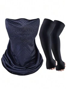 頭戴式頭巾、面罩和臂套，運動頭巾頭包臉巾口罩頸部保暖面罩護眼罩 - 面罩+臂袖 - 查看 16