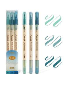 3 Stücke Dual-Seitige Retro Farbmarker Set, fette Bürste & feiner Liner, wasserlösliche Mischfarben Kunst Marker für Schriftzug, Zeichnen, Malen