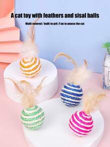 Colorful Feather Painted Iron Cage Pet Cat Toys - Realistic Mouse Shaped Rollers And Caged Mice, Interactive Toys For Cats