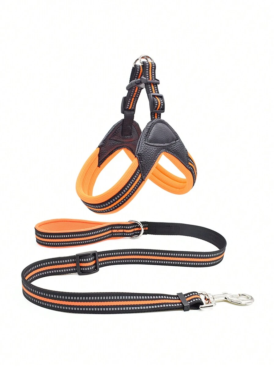 包括牵引绳、适合中型和大型犬的透气反光背带，简单耐用 - 橘色 - 查看 1