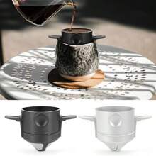 One Piece Simple Style Stainless Steel Folding Filter Household Hanging Ear Coffee Dripper Double Layer Filter Paper Free Black And White Color Durable And Portable - Multicolor - View 1