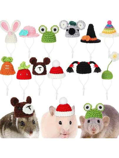 1pc Mini Knitted Crochet Pet Hat, For Hamsters, Parrots, Lizards, Snakes, Funny Headwear For Small Pets