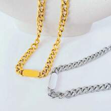 个性化定制名字项链 经典不锈钢粗链弯钩品牌定制刻字项链 金色颈链 情侣嘻哈饰品 音乐派对配饰 派对礼物 送给朋友，新年魅力 - 金色 - 查看 4