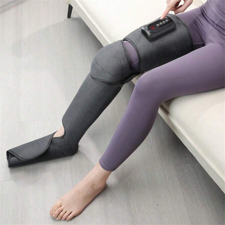 1入腿部氣壓按摩器，附有熱量腿部按摩器，3種力度，5種熱度選擇，方便易用，可充電，同時適用於足底按摩 - 灰色 - 查看 1