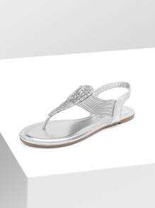 Women's Elastic Strappy String Thong Ankle Strap Summer Gladiator Sandals Valentines - 銀色 - 查看 2