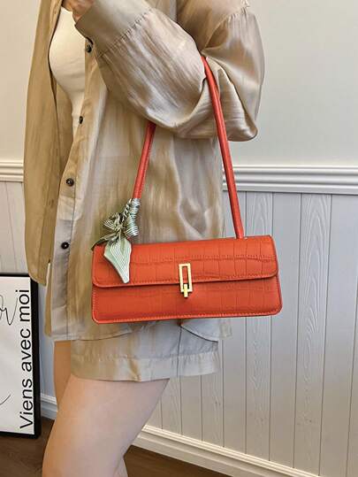 New Solid Color PU Scarf Bag, With Lid And Inner Zipper, Fashionable And Versatile French Underarm Bag, Women's Baguette Bag, Suitable For Women's Daily Outings, Shopping, Gatherings, Gift For Girlfriend, Christmas And Valentine's Day Gift