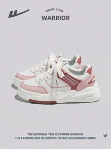 1 pereche de pantofi plati, respirabili și confortabili, în stil sport pentru femei, pantofi de sport casual, cu șireturi în față, PU, talpă moale