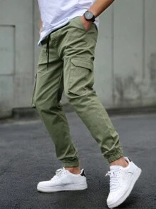 Men's New Style Cargo Pants, Multi-Pocket Jogger Outdoor Casual Trousers, For Fall - Army Green - View 3