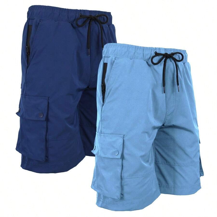 2-Pack Men's Moisture Wicking Performance Quick Dry Cargo Shorts - 海軍藍 & 淺藍色 - 查看 1