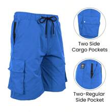 2-Pack Men's Moisture Wicking Performance Quick Dry Cargo Shorts - 皇家&卡其色 - 查看 4