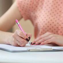 12pcs Pink Inspirational Quotes & Sarcastic Screen Touch Pen Ballpoint Pens, Office Motivational Scriptures, Black Ink - Black - View 6