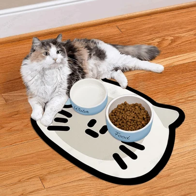 1入組 多功能卡通貓形狀印花柔軟矽藻土墊，適用於各種咖啡機，包括意式咖啡機、咖啡工作站、廚房器具吸水墊、浴室或洗衣房墊、寵物餐墊或狗籠襯墊，防滑橡膠底，全季節適用於寵物、狗或貓籠墊