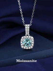 1 Vòng cổ mặt dây chuyền Mozambique 1 Carat Bạc 925 thanh lịch và tinh tế, thích hợp cho trang phục hàng ngày của phụ nữ, đám cưới, lời hứa, ngày vĩnh cửu và lễ tình nhân, quà tặng trang sức nữ sang trọng và đa năng - Màu xanh lam - Xem 1