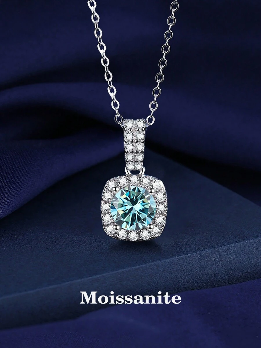1 Vòng cổ mặt dây chuyền Mozambique 1 Carat Bạc 925 thanh lịch và tinh tế, thích hợp cho trang phục hàng ngày của phụ nữ, đám cưới, lời hứa, ngày vĩnh cửu và lễ tình nhân, quà tặng trang sức nữ sang trọng và đa năng - Màu xanh lam - Xem 1