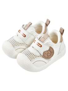 1雙透氣網布PU魔鬼氈設計兒童平底休閒運動鞋，春秋季