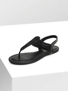 Women's Elastic Strappy String Thong Ankle Strap Summer Gladiator Sandals - 黑色 - 查看 2