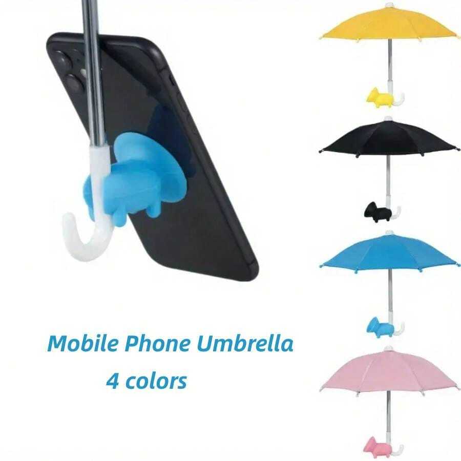2pcs (Umbrella Plus Accessories) Phone Umbrella Suction Cup Holder, Car Navigation Shade,  Standing Phone Umbrella With Suction Cup, Creative Outdoor Mobile Phone Holder Shade
