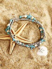 1pc Vintage Exaggerated European And American Style Turtle & Starfish Shaped Anklet For Beach, Turquoise Decor - Multicolor - View 4