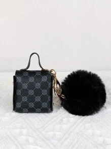 Fashionable Earphone Shaped Coin Purse/Pendant Plushie Pom Poms - Black - View 3